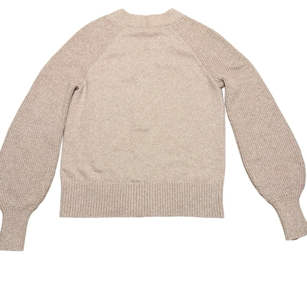 Adyson Parker | Blouson Sleeve V-Neck Button-Up Cardigan in Cozy Camel Heather
